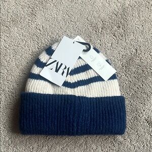 Zara Blue and White Striped Beanie